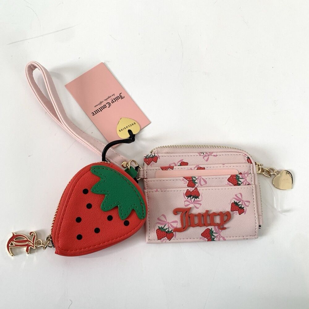 Juicy Couture Wristlet Exclusive Sweet Strawberry Card Holder Coin Pouch Zip NEW